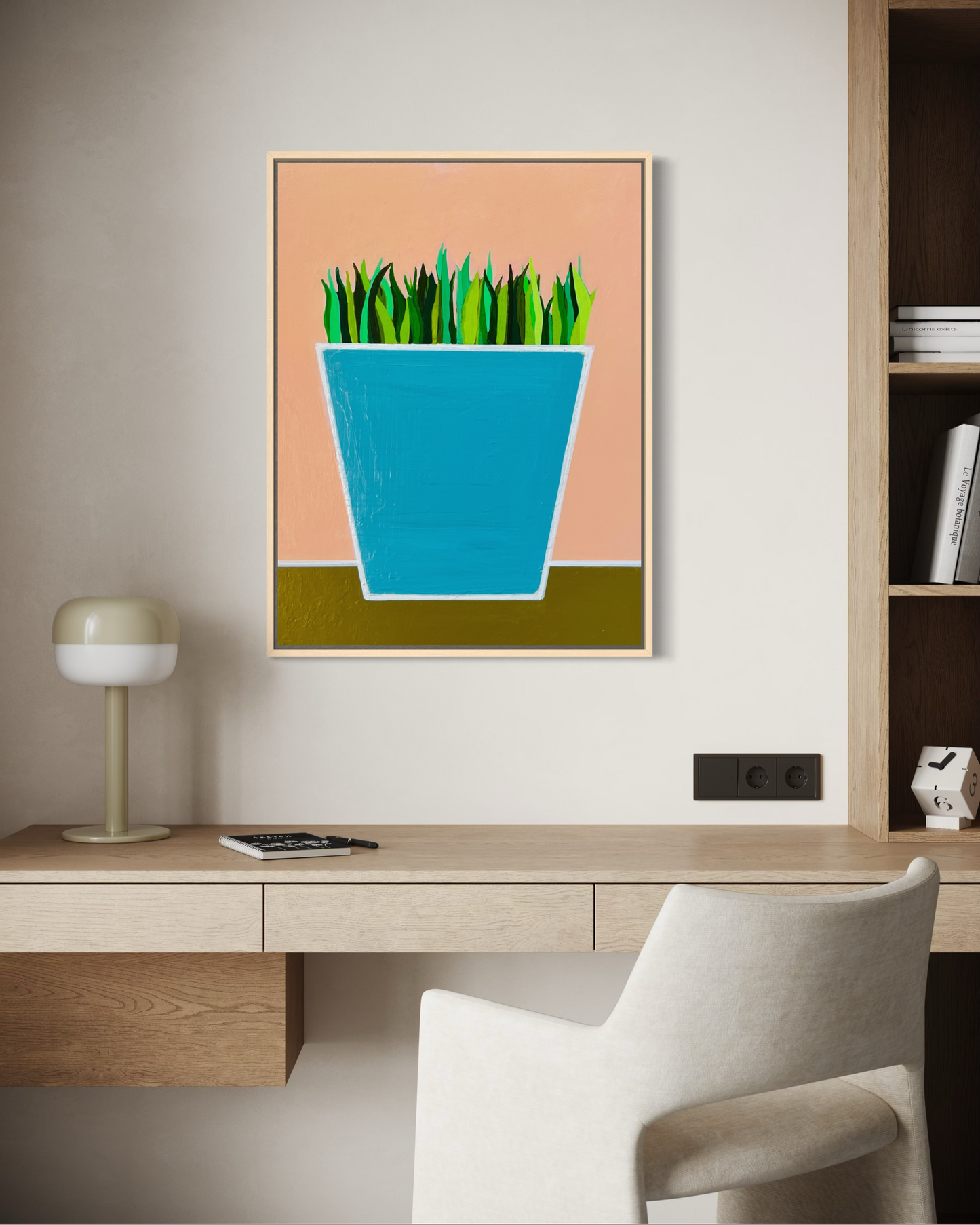Wheatgrass (Wheatgrass in Blue Pot- Original Painting)