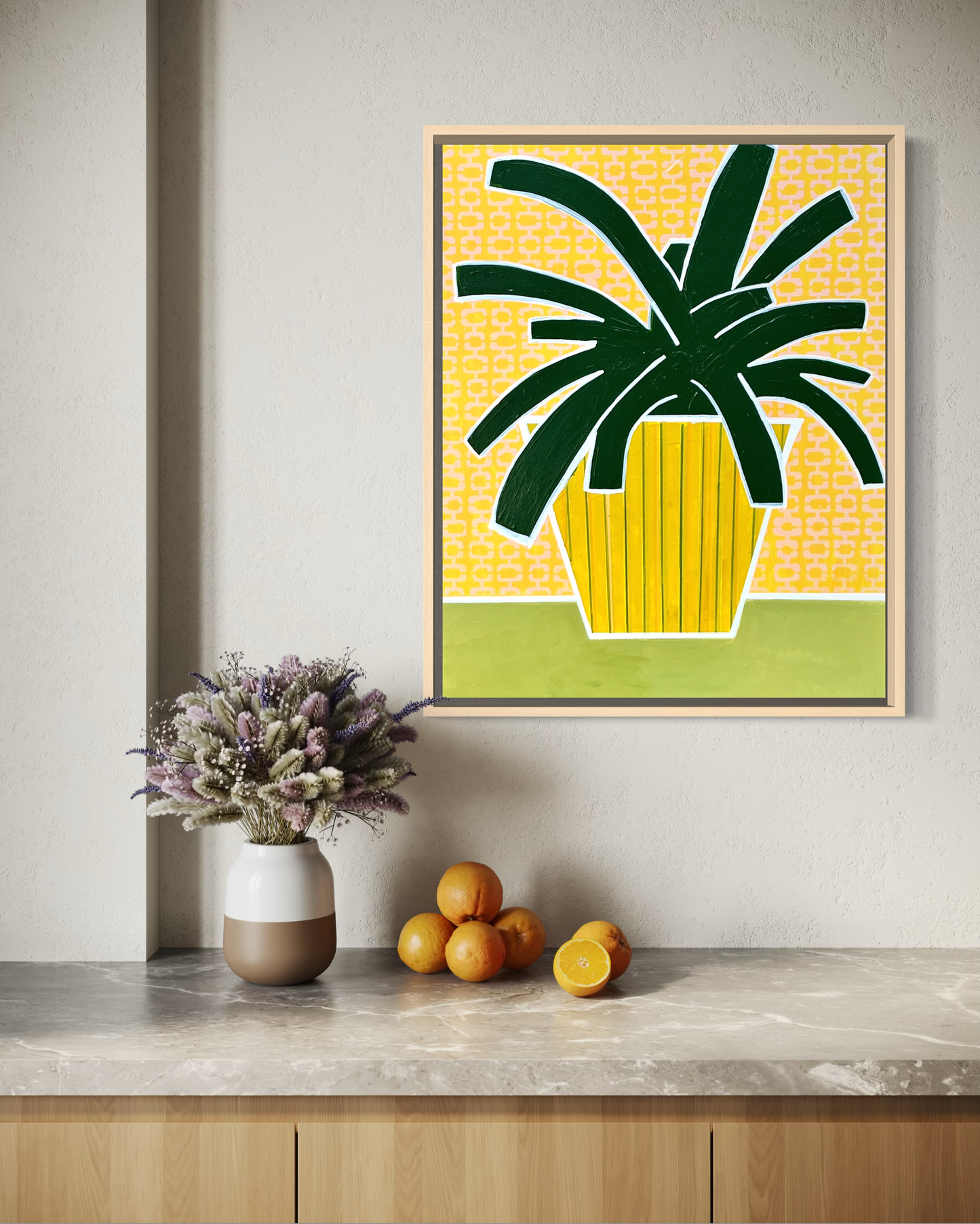 Bromeliad (Bromeliad Original Painting in Striped Pot)