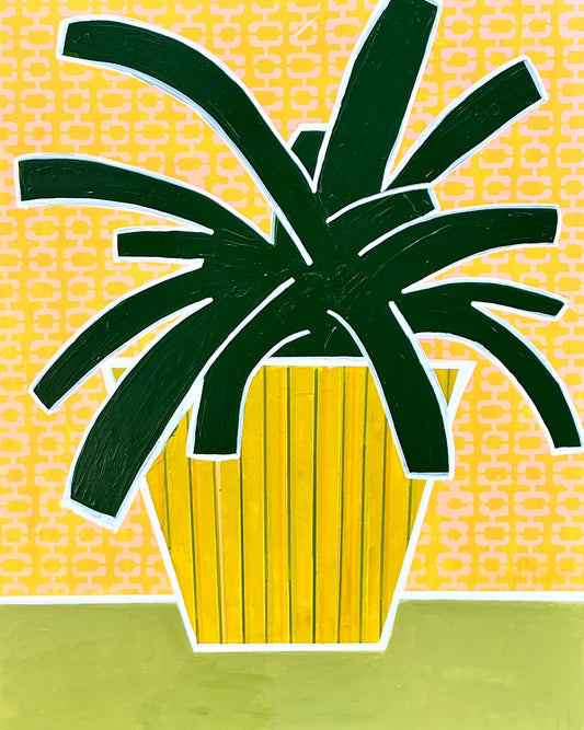 Bromeliad (Bromeliad Original Painting in Striped Pot)