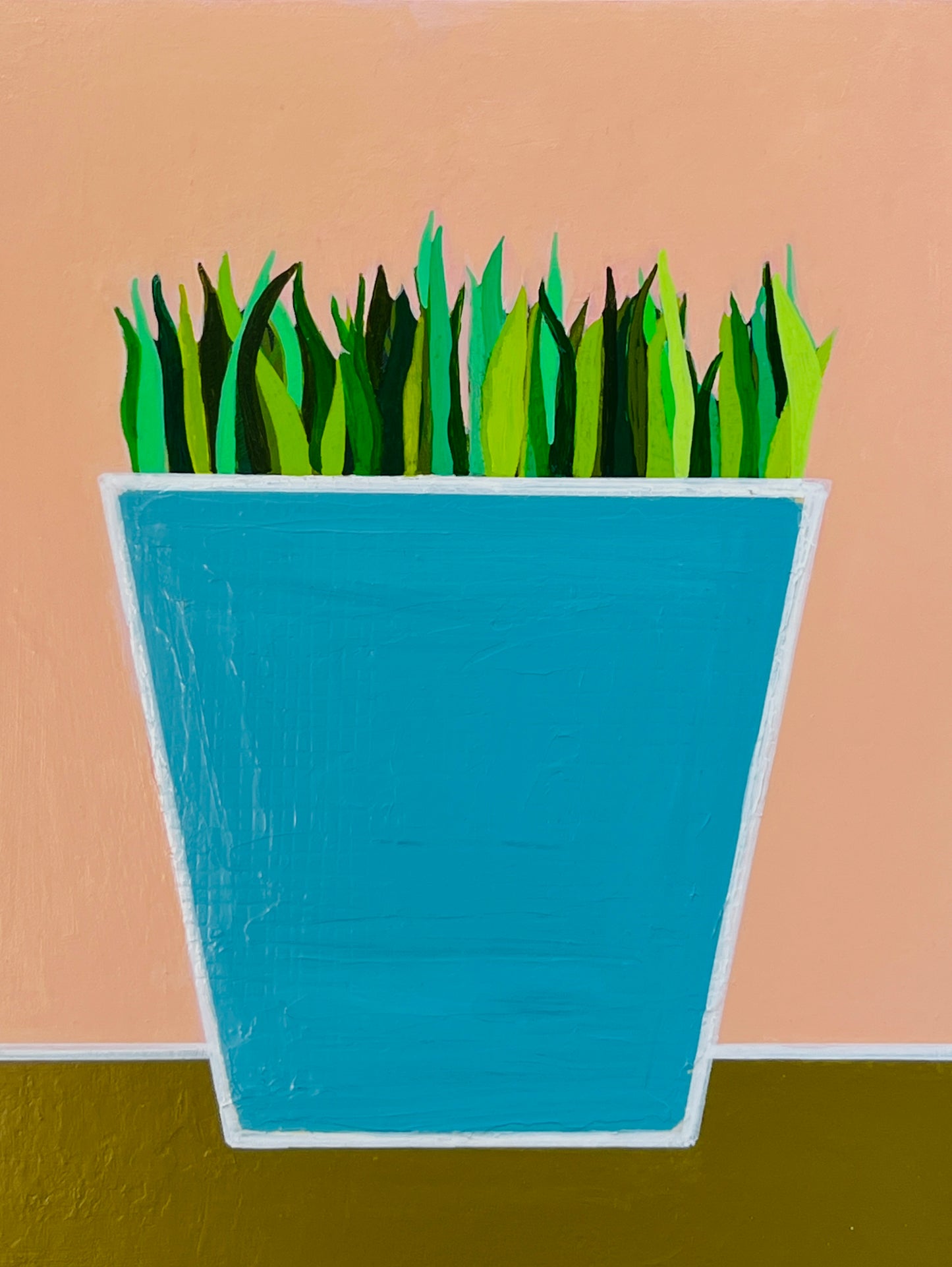 Wheatgrass (Wheatgrass in Blue Pot- Original Painting)