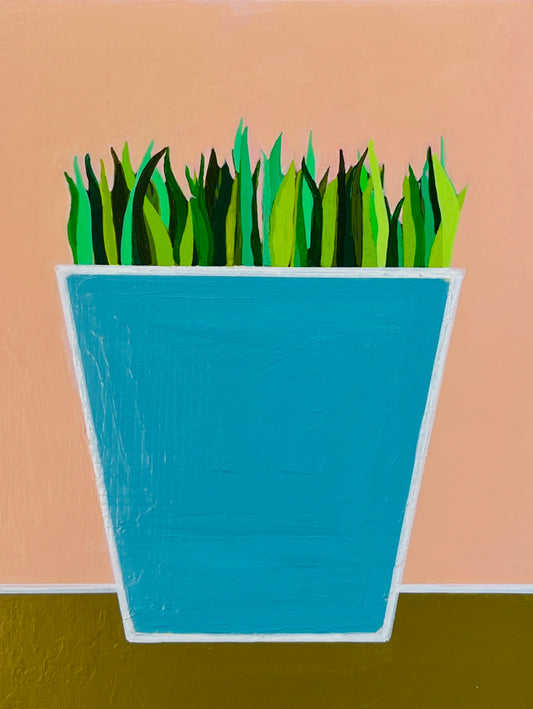 Wheatgrass (Wheatgrass in Blue Pot- Original Painting)